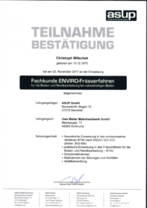 2017 – Zertifikat „Enviro Fräsverfahren“ – Christoph Wilschek
