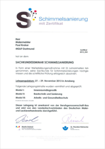 2013 – Zertifikat „Schimmelsanierung“ – Paul Kroker