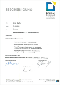 2000 – Zertifikat „S.I.V.V.“ – Uwe Walter