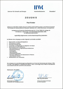 2015 – Zertifikat „Sachkunde TRGS 519“ – Paul Kroker